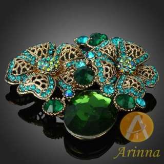   petal emerald beetle cute brooch pin GP 18k Swarovski Crystal  