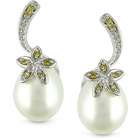 Amour 10k White Gold Pearl and Diamond Earrings