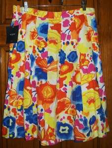LIZ CLAIBORNE NEW YORK VIBRANT FLORAL, PLEATED, A LINE, LINEN AND 