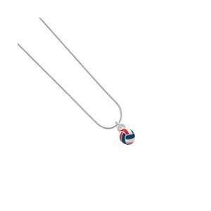  3 D Red, White & Blue Volleyball   Silver Plated Snake 