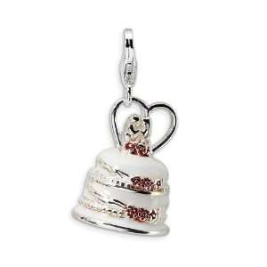    Sterling Silver 3D Enameled Wedding Cake Fashion Charm Jewelry