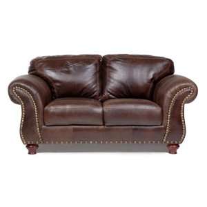   Aniline Dyed Antique Brown Nail Head Brazilian Leather Loveseat Home