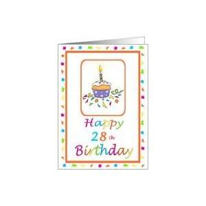 28 Years Old Lit Candle Cupcake Birthday Party Invitation 