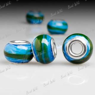 Blue Murano lampwork Glass Bead Fit European Charm Bracelet Necklace 
