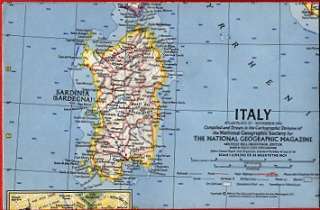 1961 National Geographic Railroad Map ITALY Rome Sicily  