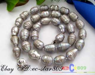 Big 2418mm rice baroque gray freshwater pearl necklace  