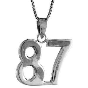  Sterling Silver Digit Number 87 Pendant 3/4 in. (18 mm 