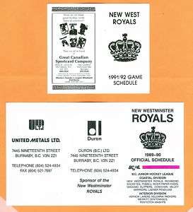 1989 90 New Westminster Royals Hockey Schedule BCJHL  