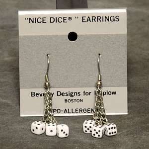  3 dice, 5mm Dice Dangler Earrings, White w/Black Toys 