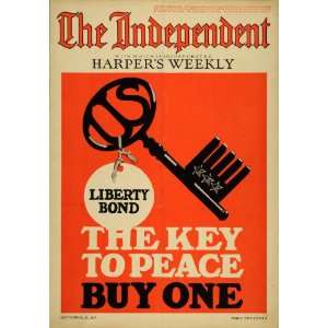  1917 Cover Independent WWI Liberty Bond Buy Peace Key 