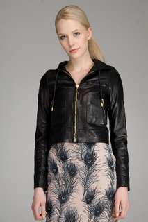 Juicy Couture Black Hooded Leather Jacket for women  SSENSE
