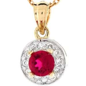   Solid Gold Synthetic Ruby July Birthstone CZ Charm Pendant Jewelry