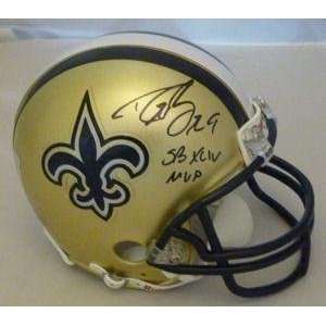 Drew Brees Signed Mini Helmet   w SB XLIV MVP   Autographed NFL Mini 