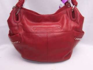 Makowsky CLARET Leather Pocket Shopper w/Chain Detail Handbag 