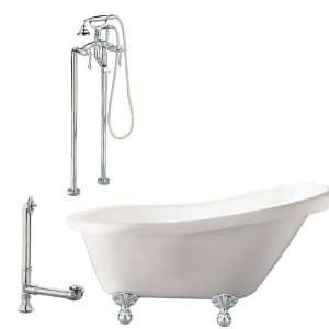  60 White Slipper Tub with Ball and Claw Feet, Drain, Support 