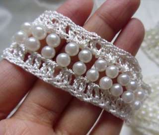 Wedding Hand knotted Off White Bead Trim  for Belt/ Appliques 1 