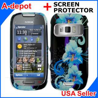 Nokia Astound C7 00 T Mobile Blue Vines Flowers Hard Case Cover+Screen 