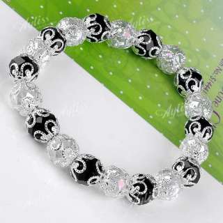 AB Clear Black Faceted Crystal Glass Ball Spacer Beads Bracelet 