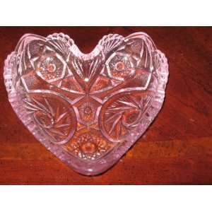   Pink Glass American Heritage Heart Shaped Nappy Dish 