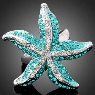 Swarovski blue Crystal starfish WGP Fashion Finger Ring  