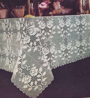 Vintage Crochet Pattern Rose Filet Tablecloth Motif  