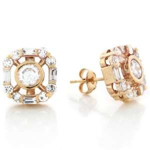   Solid Gold 4.5mm Round CZ Center Stone Cluster Post Earring: Jewelry