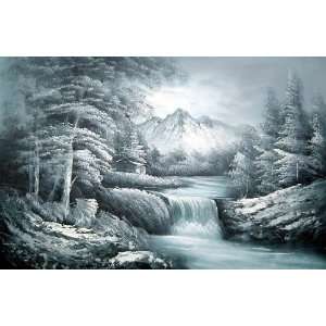 Waterstream Down From Snow Mountain Oil Painting 24 x 36 inches 