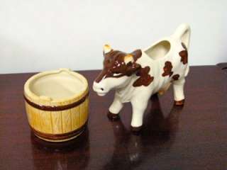 Enesco Creamer Cow and Barrel brown and white  