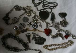 HUGE Vintage old charm and bracelet lot enamel moves jewelry stones 