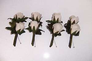 Silk White RosesWedding Flowers Boutonnieres  