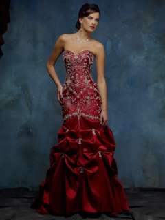 Wine red Stock Red Satin Embroidery Wedding Dress Prom Gown Size8, 10 