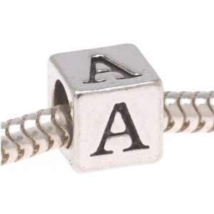  Large Hole Lead Free Pewter Alphabet Bead Letter A 6.4mm 