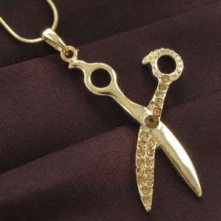 Hair Stylist Dress Scissor Gold Tone Pendant Necklace  