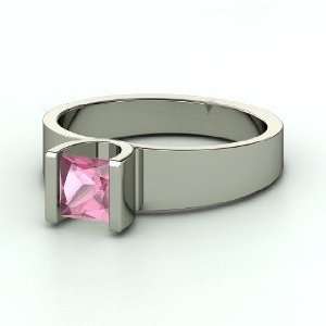 Pure Princess Solitaire, Princess Pink Tourmaline 14K White Gold Ring