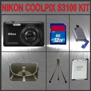  Nikon Coolpix S3100 Digital Camera (Black) + Huge 