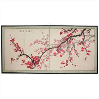 Oriental Furniture Plum Blossom Silk Screen with Bracket (2 Pieces 