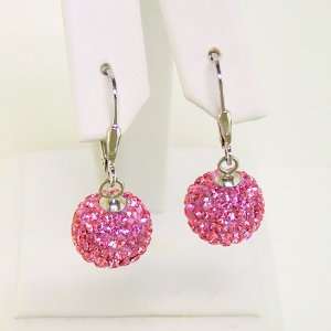   Pink Crystal Ball Earrings (FREE CHAIN+GIFTBOX+SHIP) 