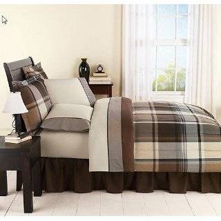 Brown, Gray & Black Plaid Boys Queen Comforter Set (8 Piece Bed In A 