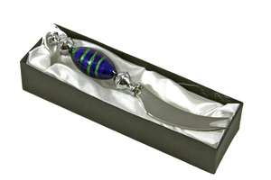 Murano Glass Cheese Knife Spreader Blue Green  