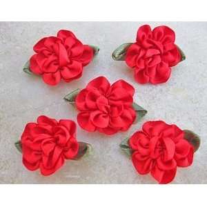  30pc Red Roses Fabric Flowers Appliques Embellishment A51 