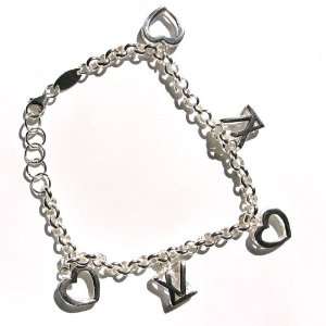  Symbolic & Heart Charm Circle Chain 925 Silver Bracelet 