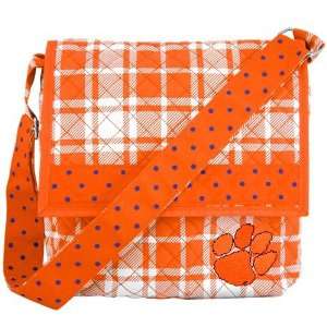  Clemson Tigers Orange Plaid Quilted Messenger Bag Sports 