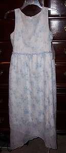 Girls size 16 DRESS by JAYNE COPELAND long white blue floral NEW 