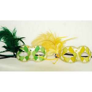  Yellow Venetian Style Feather Masquerade Mask w/ Jewel and 