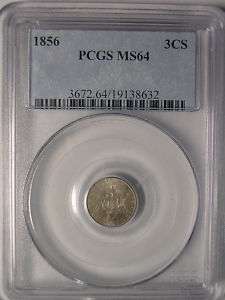 1856 3 cent silver, type II, PCGS MS64  