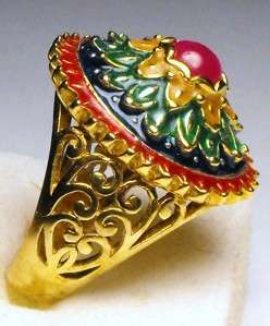 ESTATE RUBY 18k GUILLOCHE ENAMELED RING ~ EXQUISITE  