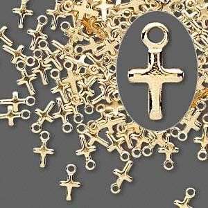 100* Gold Plated 7x4mm CROSS CHARMS DROPS   Wholesale  
