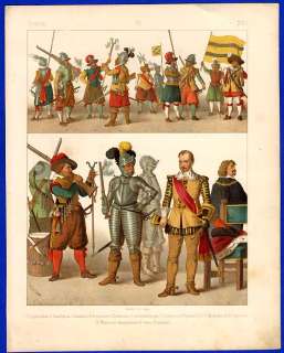 Geschichte Mittelalter Soldaten Uniform 30jähriger Krieg Farblitho 