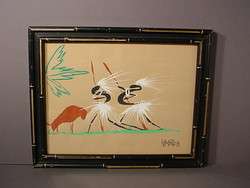 ABSTRACT MID CENTURY MODERNIST RETRO PAINTING *HUNTERS*  