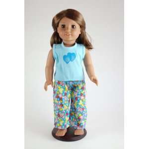 : Blue Heart Pajama Set for 18 Inch Dolls Including the American Girl 